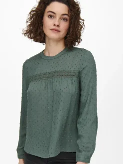 Only Blusen*ONLPELIA LIFE LS DOT BLOUSE WVN CS Balsam Green