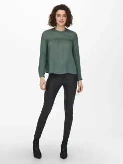 Only Blusen*ONLPELIA LIFE LS DOT BLOUSE WVN CS Balsam Green