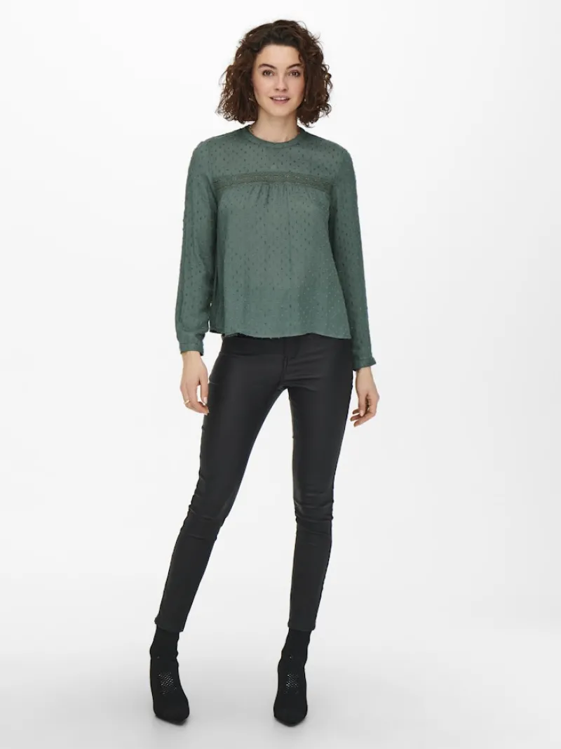 Only Blusen*ONLPELIA LIFE LS DOT BLOUSE WVN CS Balsam Green