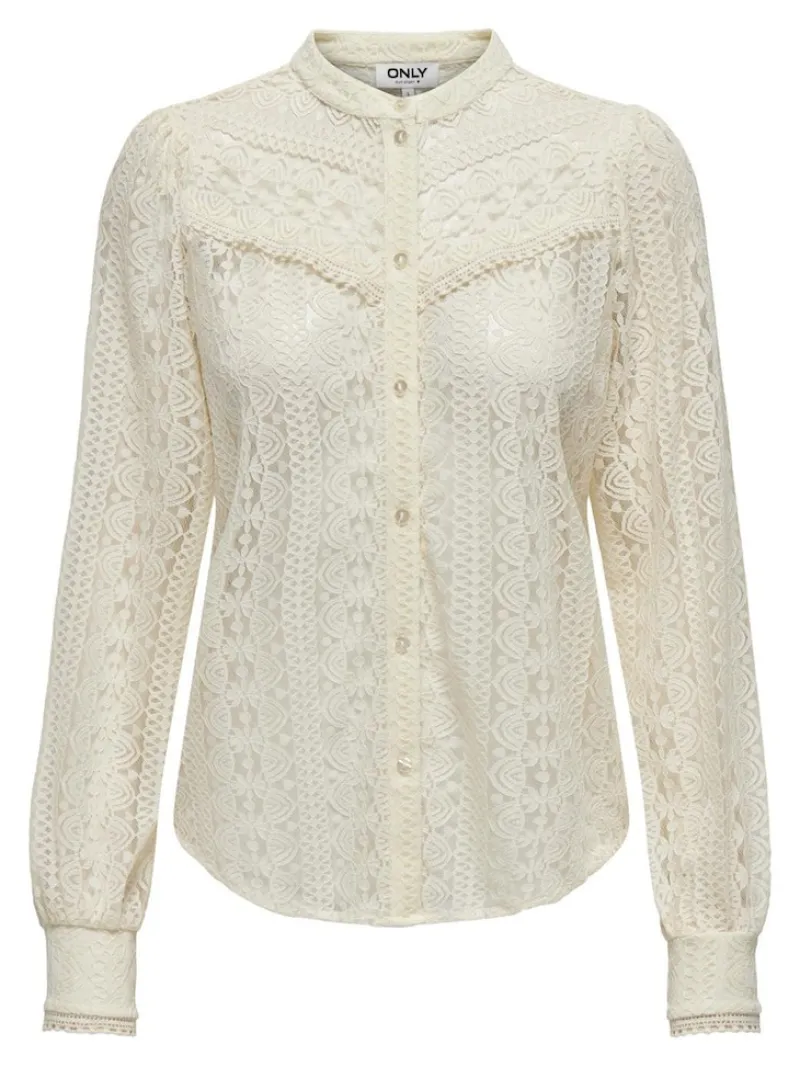 Only Blusen*ONLREBA LACE L/S SHIRT JRS NOOS egret