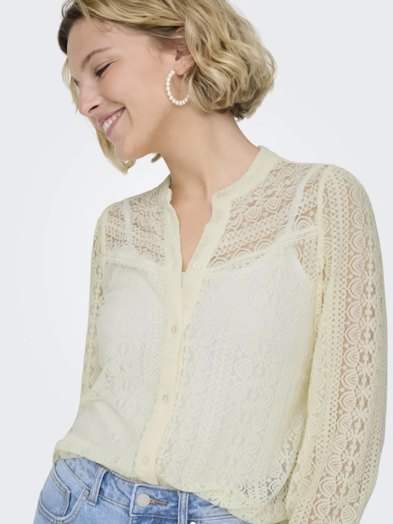 Only Blusen*ONLREBA LACE L/S SHIRT JRS NOOS egret