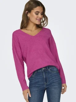 Only Pullover & Sweatshirts*ONLRICA L/S V-NECK PULLO KNT NOOS raspberry rose