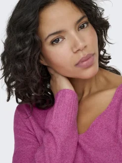 Only Pullover & Sweatshirts*ONLRICA L/S V-NECK PULLO KNT NOOS raspberry rose