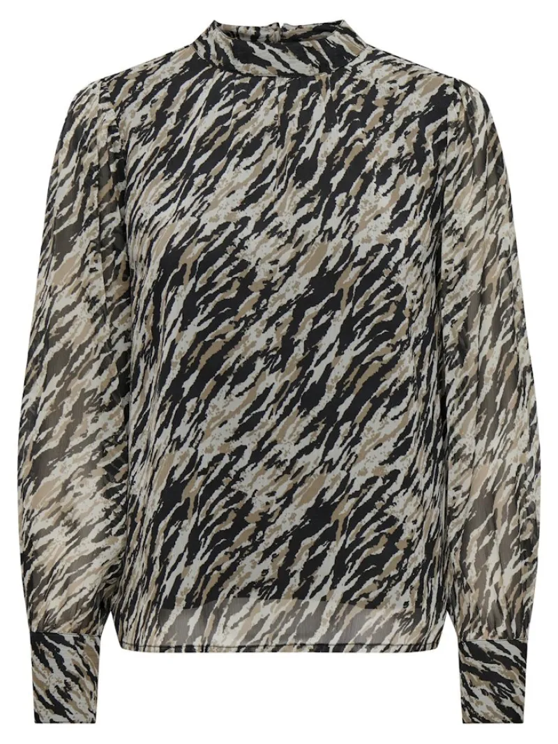 Only Blusen*ONLSABBIE LIFE L/S HIGHNECK TOP WVN CS Aqua Gray