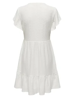 Only Kleider*ONLSANDRA S/S V-NECK DRESS JRS NOOS Cloud Dancer