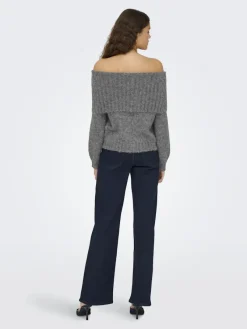Only Pullover & Sweatshirts*ONLSHINE LS OFF SHOULDER CC KNT Medium Grey Melange