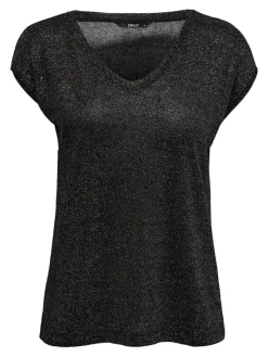 Only Shirts*ONLSILVERY S/S V NECK LUREX TOP JRS NOOS black1