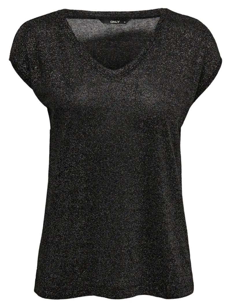 Only Shirts*ONLSILVERY S/S V NECK LUREX TOP JRS NOOS black1