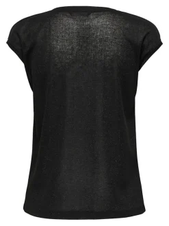 Only Shirts*ONLSILVERY S/S V NECK LUREX TOP JRS NOOS black1