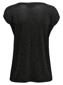 Only Shirts*ONLSILVERY S/S V NECK LUREX TOP JRS NOOS black1