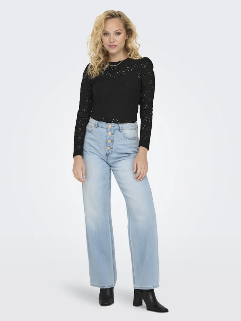 Only Shirts*ONLSMILLA L/S O-NECK PUFF TOP JRS Black