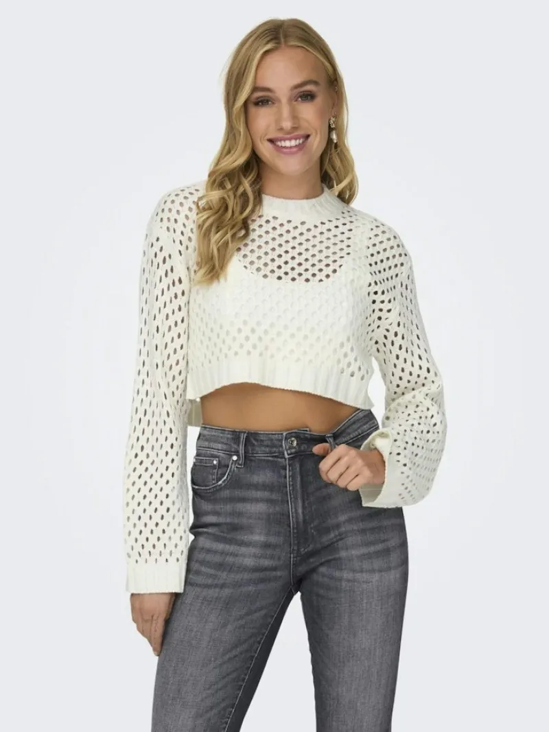 Only Pullover & Sweatshirts*ONLSMILLA SHORT PULLOVER L/S KNT NOOS marshmallow