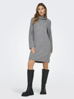 Only Kleider*ONLTALIO LS STRIPE ROLLNECK DRESS BF KNT Light Grey Melange