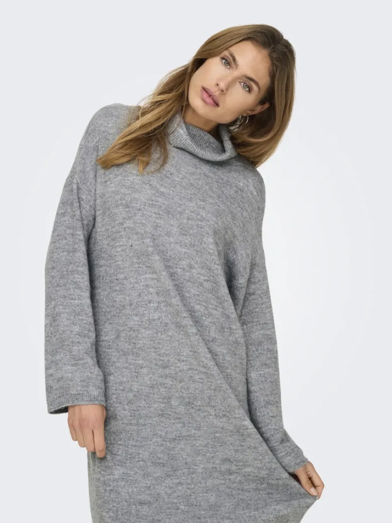 Only Kleider*ONLTALIO LS STRIPE ROLLNECK DRESS BF KNT Light Grey Melange