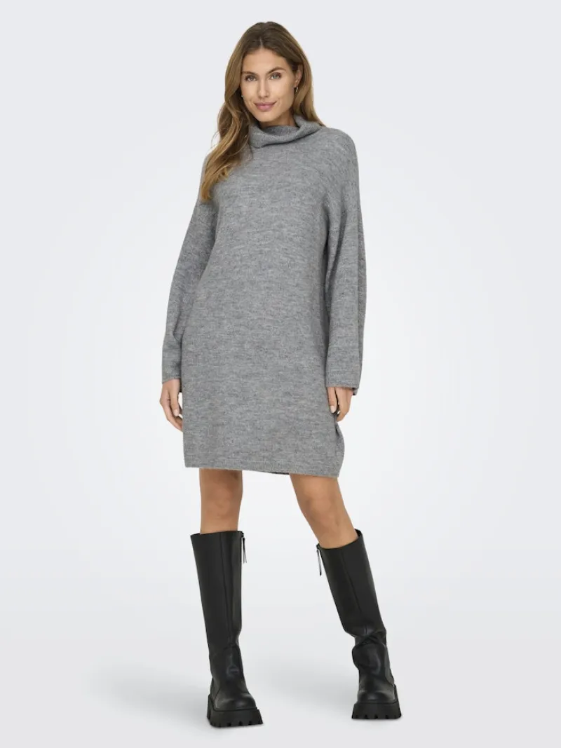 Only Kleider*ONLTALIO LS STRIPE ROLLNECK DRESS BF KNT Light Grey Melange