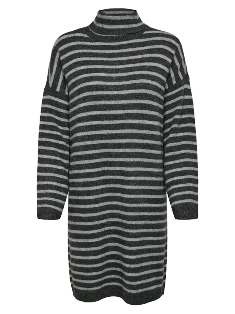 Only Kleider*ONLTALIO LS STRIPE ROLLNECK DRESS BF KNT Dark Grey Melange
