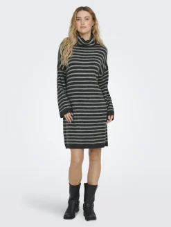 Only Kleider*ONLTALIO LS STRIPE ROLLNECK DRESS BF KNT Dark Grey Melange