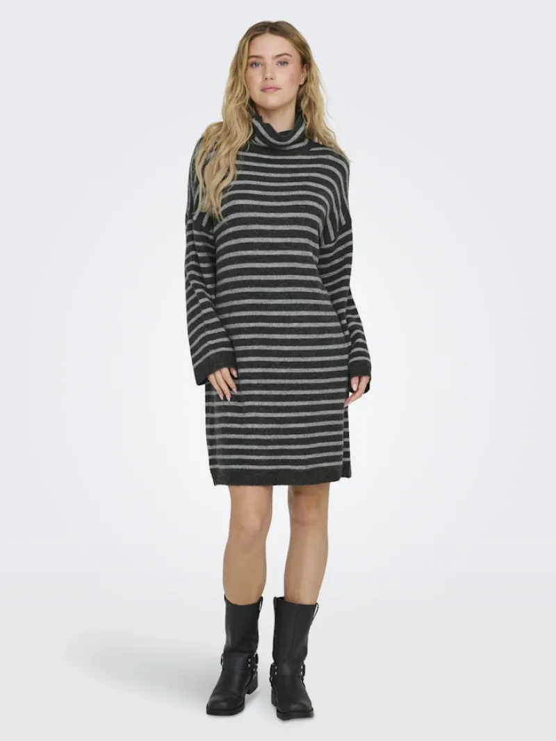 Only Kleider*ONLTALIO LS STRIPE ROLLNECK DRESS BF KNT Dark Grey Melange