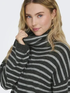 Only Kleider*ONLTALIO LS STRIPE ROLLNECK DRESS BF KNT Dark Grey Melange