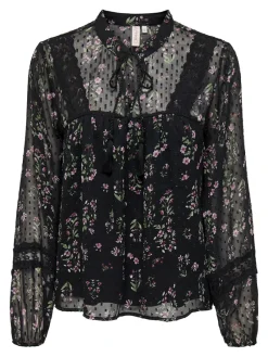 Only Blusen*ONLTESSA ELIZA LS TOP WVN Black