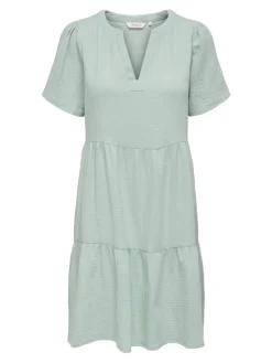 Only Kleider*ONLTHYRA LIFE SS V-NECK DRESS WVN CS Harbor Gray
