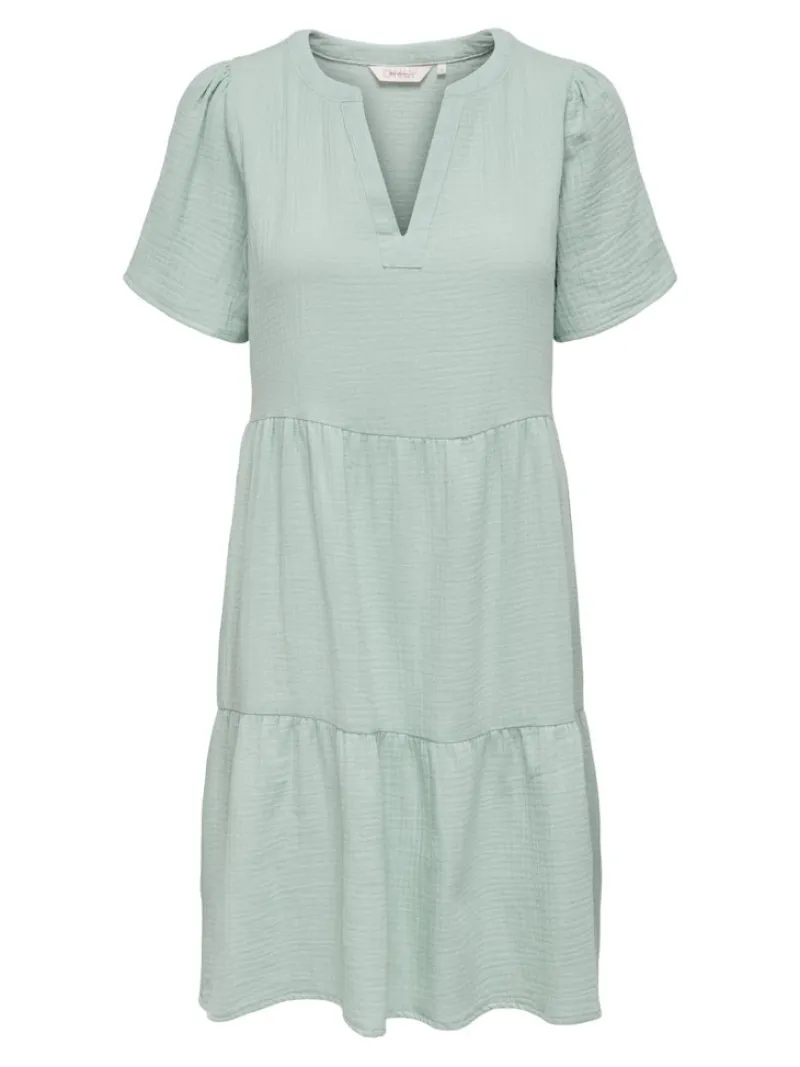Only Kleider*ONLTHYRA LIFE SS V-NECK DRESS WVN CS Harbor Gray
