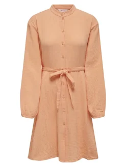 Only Kleider*ONLTHYRA LS BUTTON BELT DRESS WVN CS Orange Chiffon