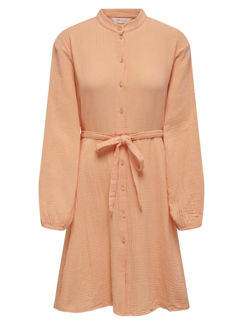 Only Kleider*ONLTHYRA LS BUTTON BELT DRESS WVN CS Orange Chiffon