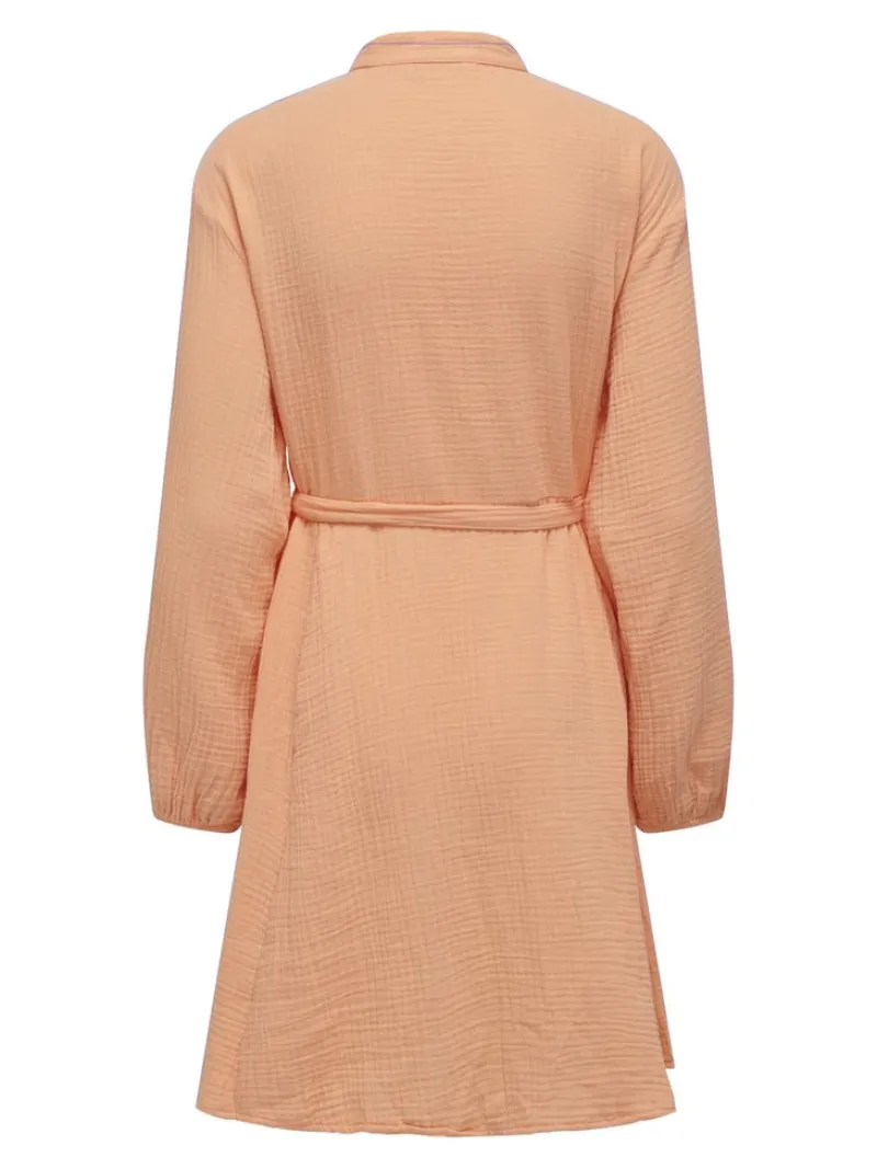 Only Kleider*ONLTHYRA LS BUTTON BELT DRESS WVN CS Orange Chiffon