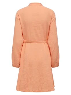 Only Kleider*ONLTHYRA LS BUTTON BELT DRESS WVN CS Orange Chiffon