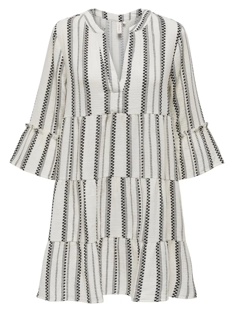 Only Kleider*ONLTHYRA PEPLON DRESS AOP WVN Cloud Dancer