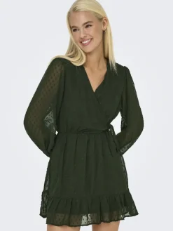 Only Kleider*ONLTIVA L/S DOBBY WRAP DRESS NOOS WVN Rosin