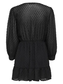 Only Kleider*ONLTIVA L/S DOBBY WRAP DRESS NOOS WVN Black