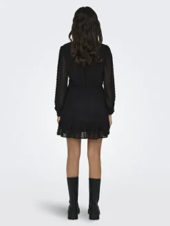 Only Kleider*ONLTIVA L/S DOBBY WRAP DRESS NOOS WVN Black