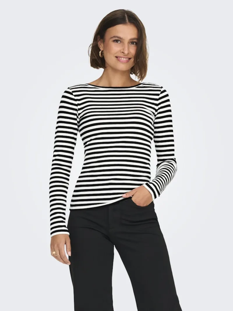 Only Shirts*ONLTRISTA L/S BOATNECK TOP BOX JRS black3