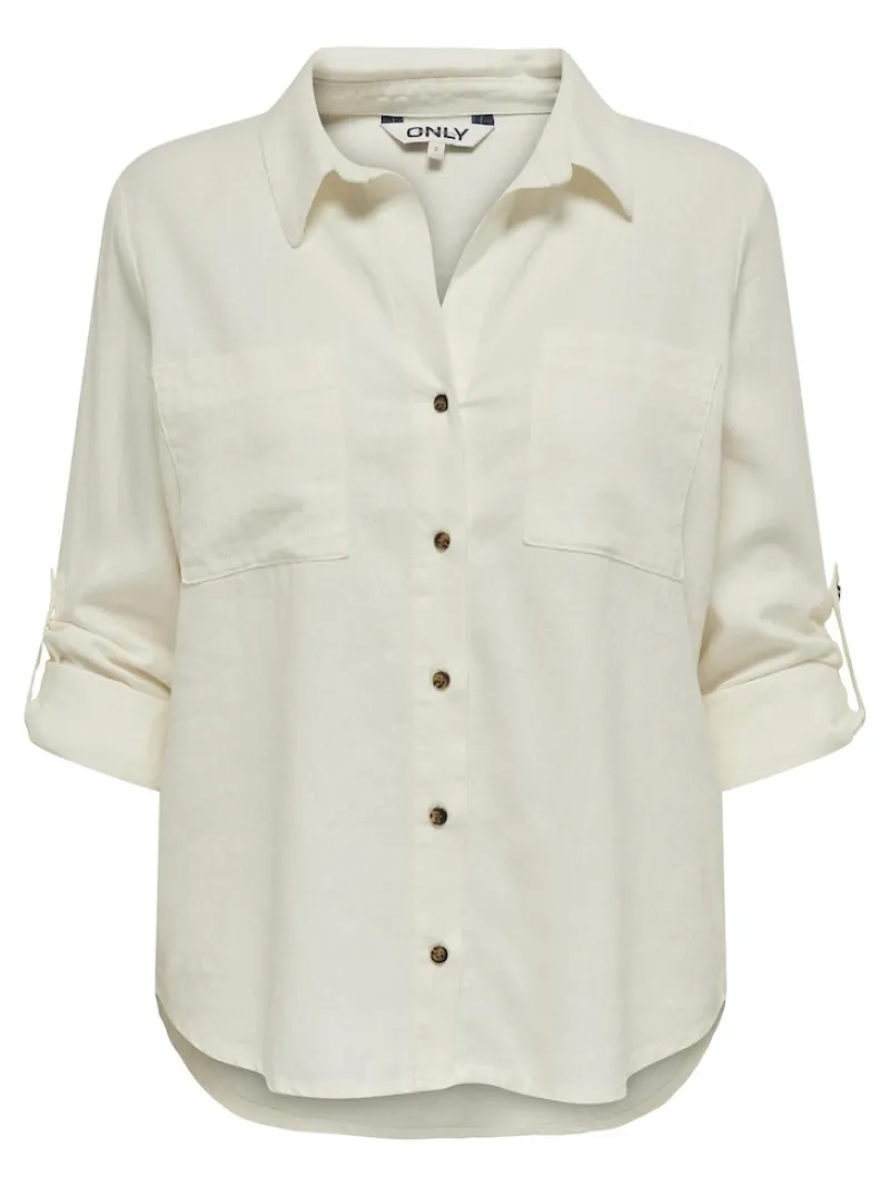 Only Blusen*ASMIN-CARO L/S LINEN SHIRT PNT NOOS Cloud Dancer