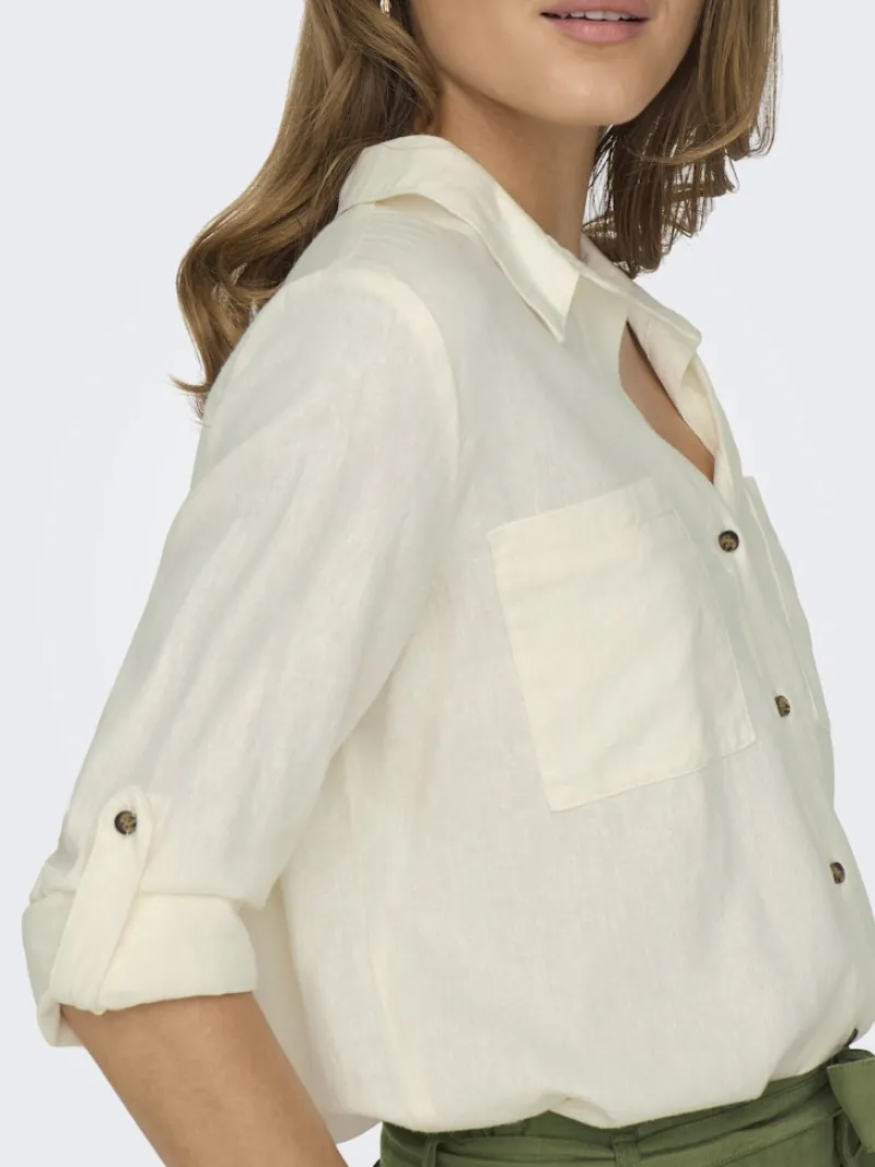 Only Blusen*ASMIN-CARO L/S LINEN SHIRT PNT NOOS Cloud Dancer