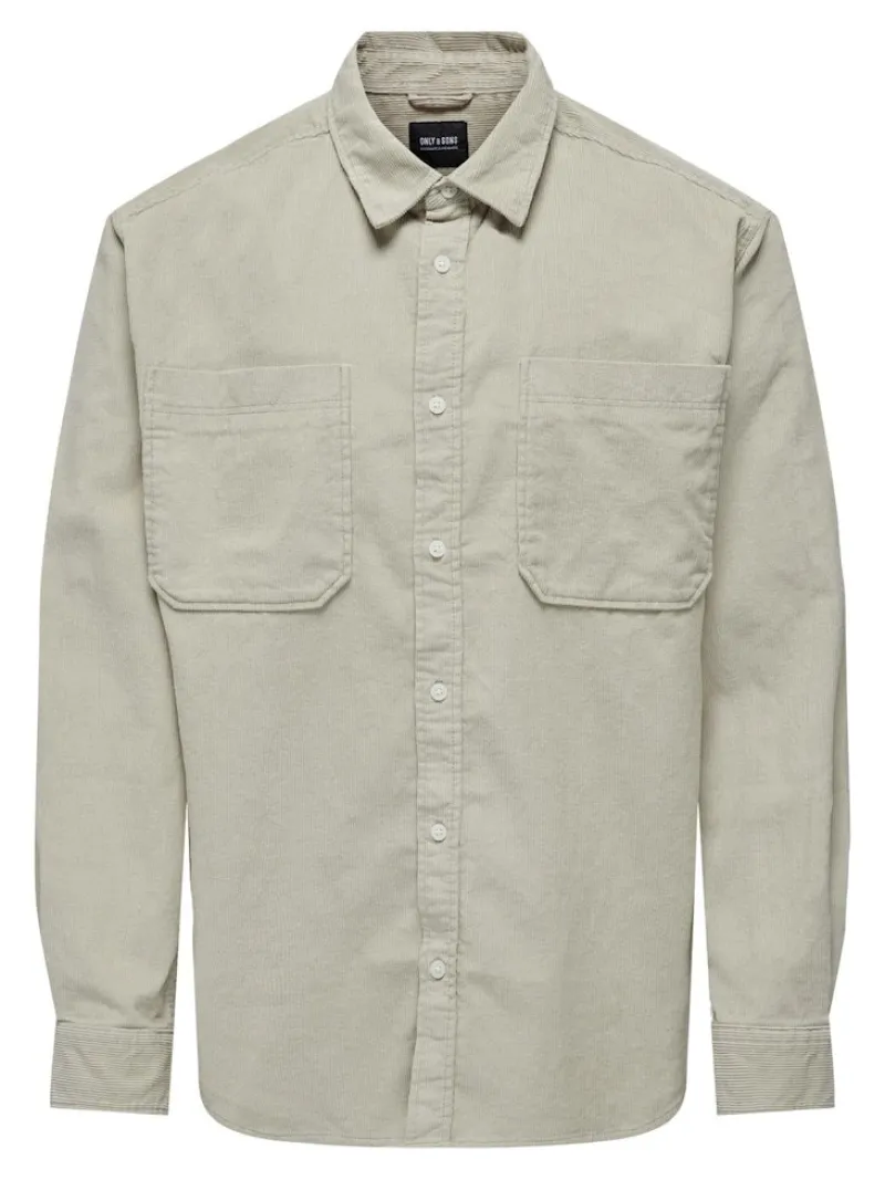 Only & Sons Hemden*ONSALP 2PKT WASHD CORD LS SHIRT OTL Silver Lining