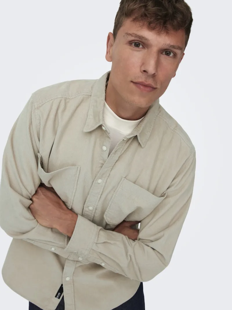 Only & Sons Hemden*ONSALP 2PKT WASHD CORD LS SHIRT OTL Silver Lining