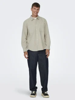 Only & Sons Hemden*ONSALP 2PKT WASHD CORD LS SHIRT OTL Silver Lining