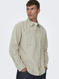 Only & Sons Hemden*ONSALP 2PKT WASHD CORD LS SHIRT OTL Silver Lining
