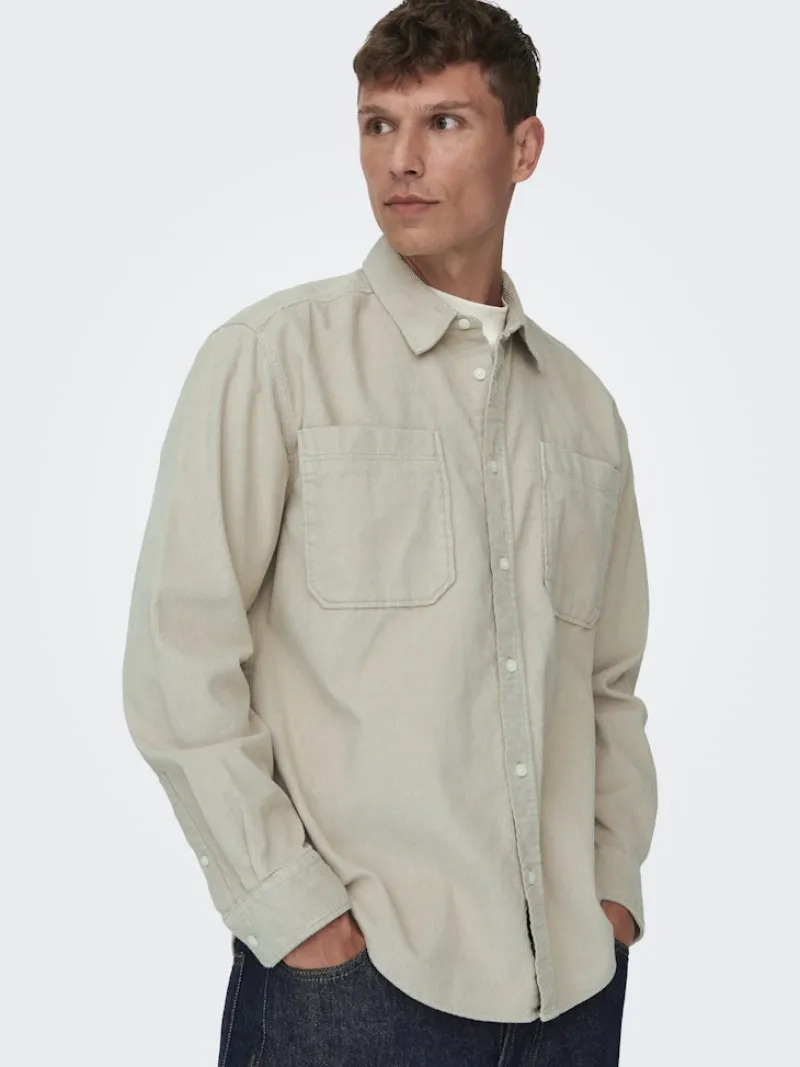 Only & Sons Hemden*ONSALP 2PKT WASHD CORD LS SHIRT OTL Silver Lining