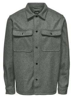 Only & Sons Hemden*ONSASH OVR WOOLEN LOOK PKT LS SHIRT NOOS Castor Gray