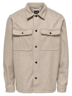 Only & Sons Hemden*ONSASH OVR WOOLEN LOOK PKT LS SHIRT NOOS chinchilla