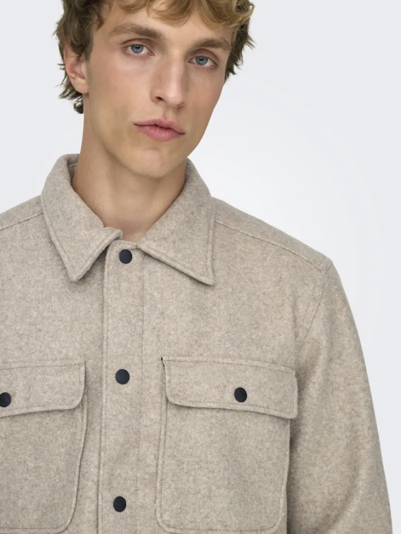 Only & Sons Hemden*ONSASH OVR WOOLEN LOOK PKT LS SHIRT NOOS chinchilla
