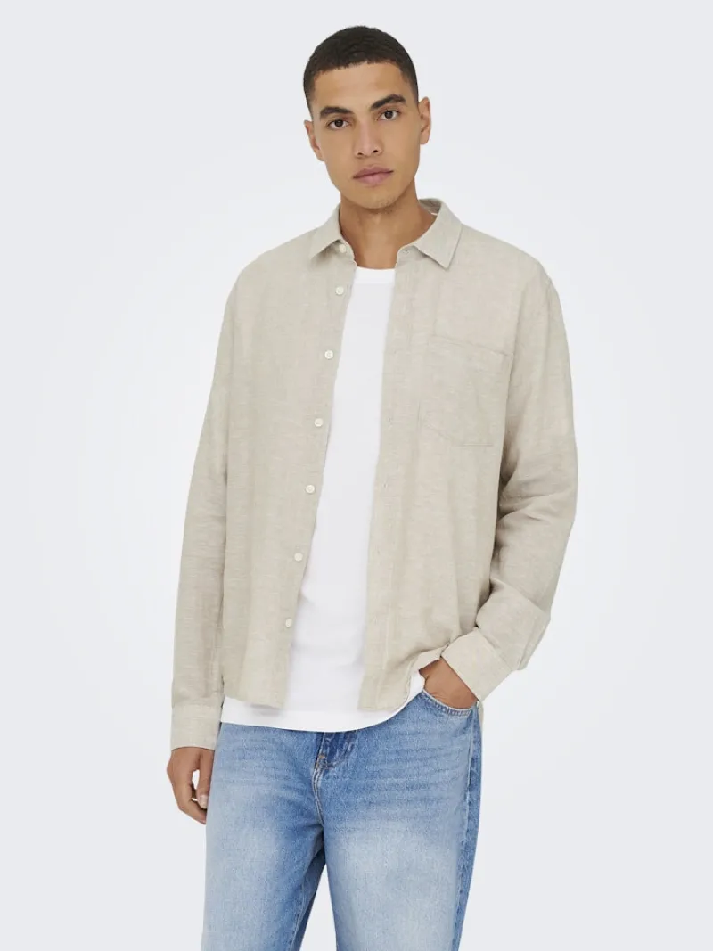 Only & Sons Hemden*ONSCAIDEN LIFE RGLS 1PKT LINENBLEND NOOS chinchilla