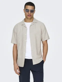 Only & Sons Hemden*ONSCAIDEN LIFE SS SOL RES LINENBLENDNOOS chinchilla