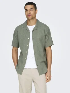Only & Sons Hemden*ONSCAIDEN LIFE SS SOL RES LINENBLENDNOOS Swamp