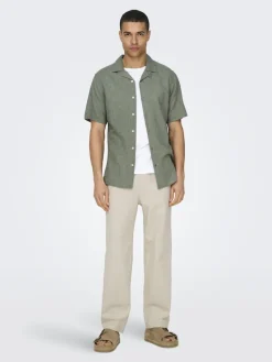 Only & Sons Hemden*ONSCAIDEN LIFE SS SOL RES LINENBLENDNOOS Swamp