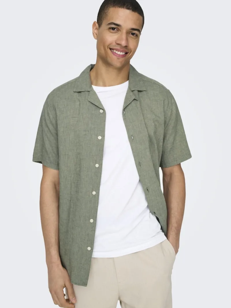 Only & Sons Hemden*ONSCAIDEN LIFE SS SOL RES LINENBLENDNOOS Swamp